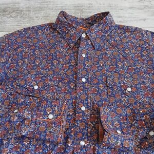 Panhandle Rough Stock Mens Medium Western Shirt Floral Print Long Sleeve